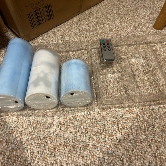 Set of 3 Blue Flameless LED Pillar Candles, Remote Operated Battery Power 4 6 8” - Picture 8 of 11